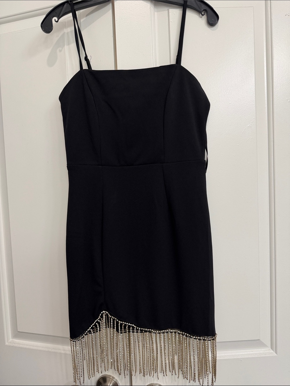 Black Fringe Hem Slip Dress with Beaded Tassels